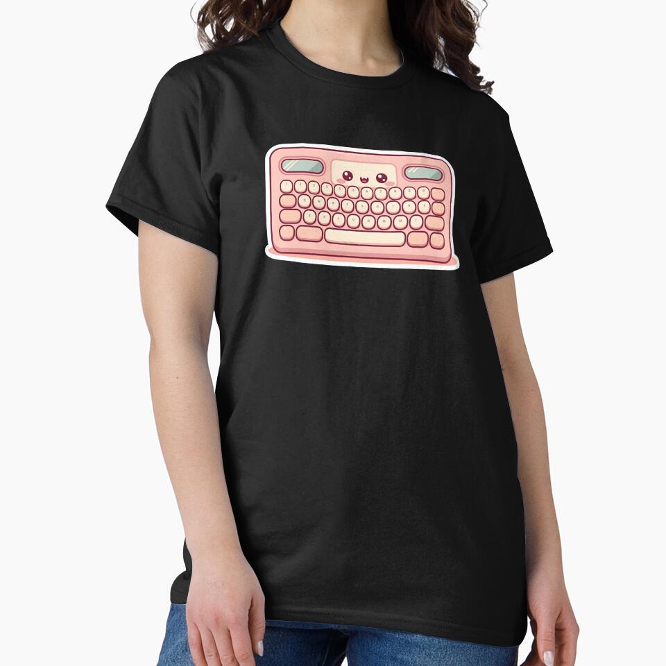 Kawaii Keyboard Friend — Pastel Cute Cozy Tech Illustration Classic T-Shirt